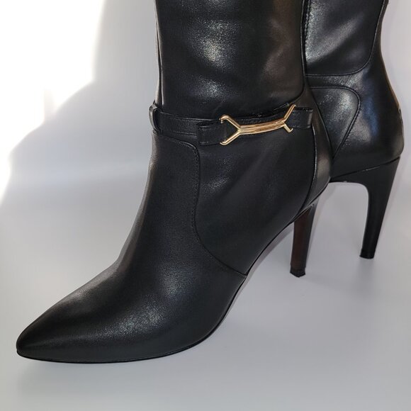 Cole Haan Boots Women's "Loveth" Black Leather Full Zip Tall 4" Heeled Knee High - Picture 3 of 7